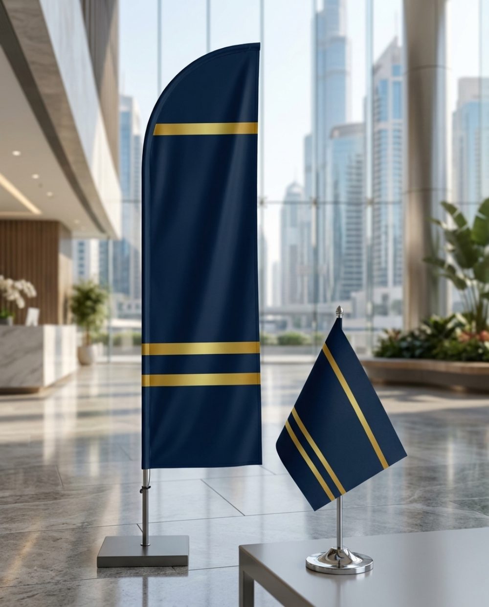 Custom printed flags on display, Dubai