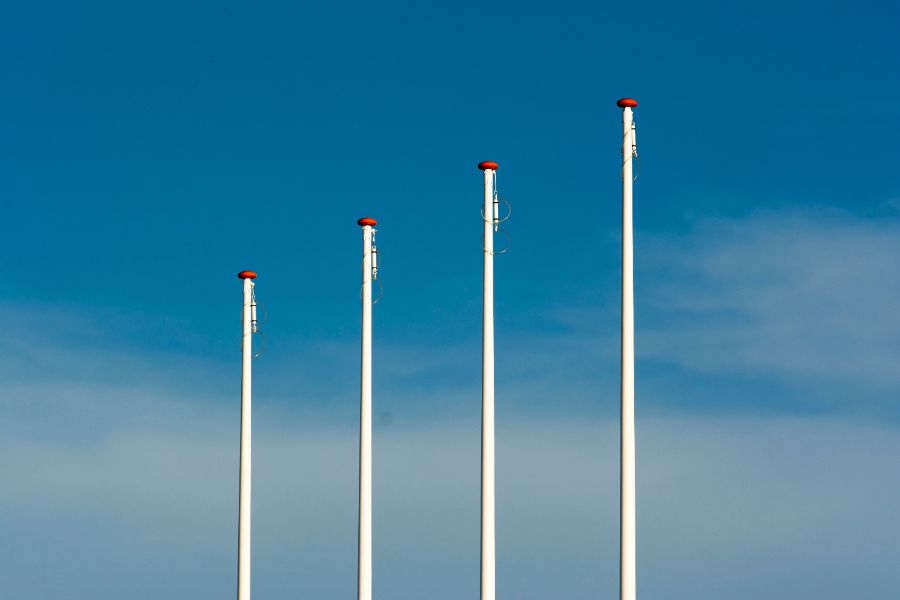 Telescopic flag poles outdoors